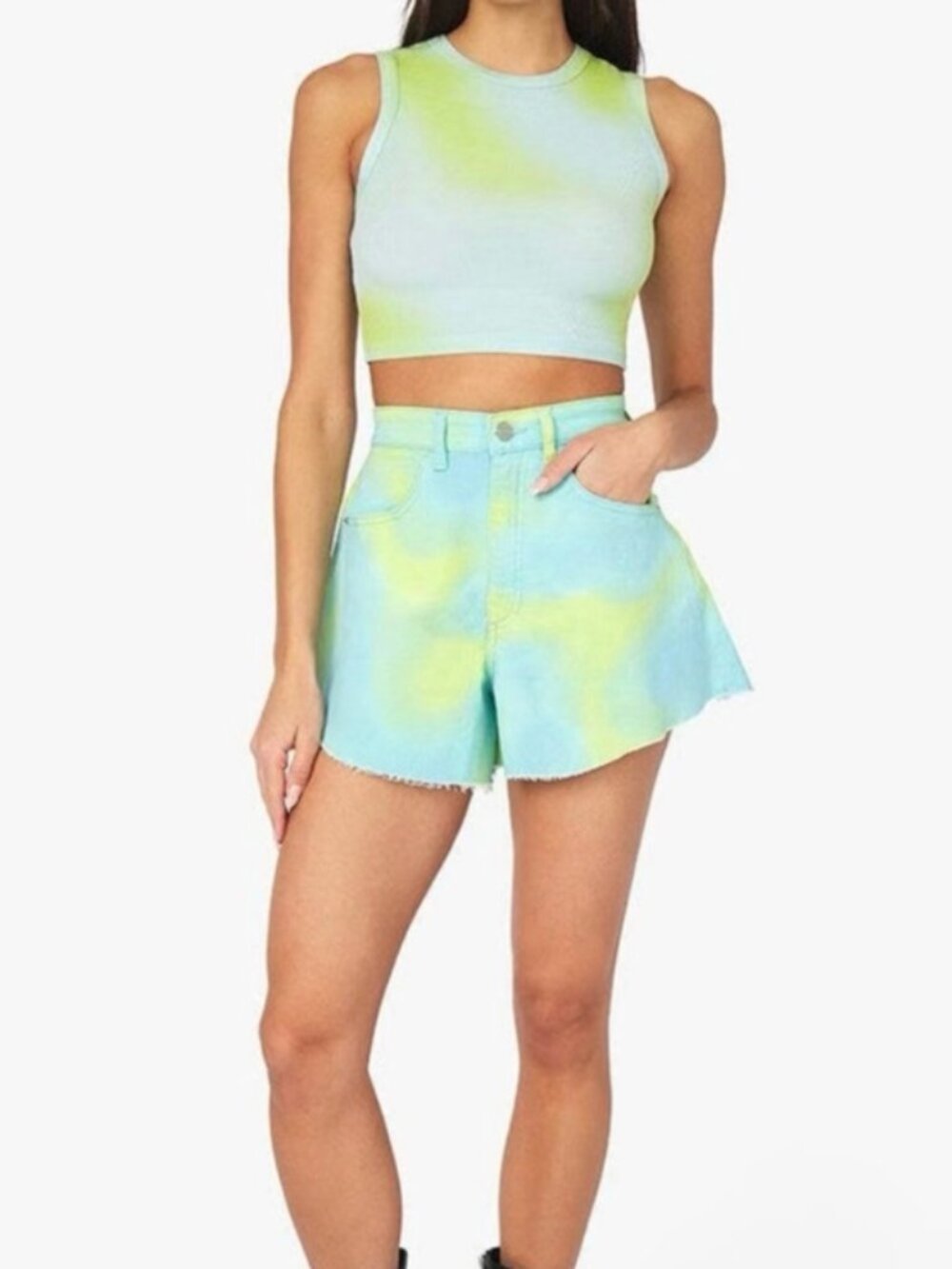 NWT We Wore What Flare Bell Short – Zvi Tie Dye Denim / 27